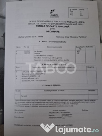 Casa de vanzare cu 3 camere si gradina in zona Turnisor Sibi 