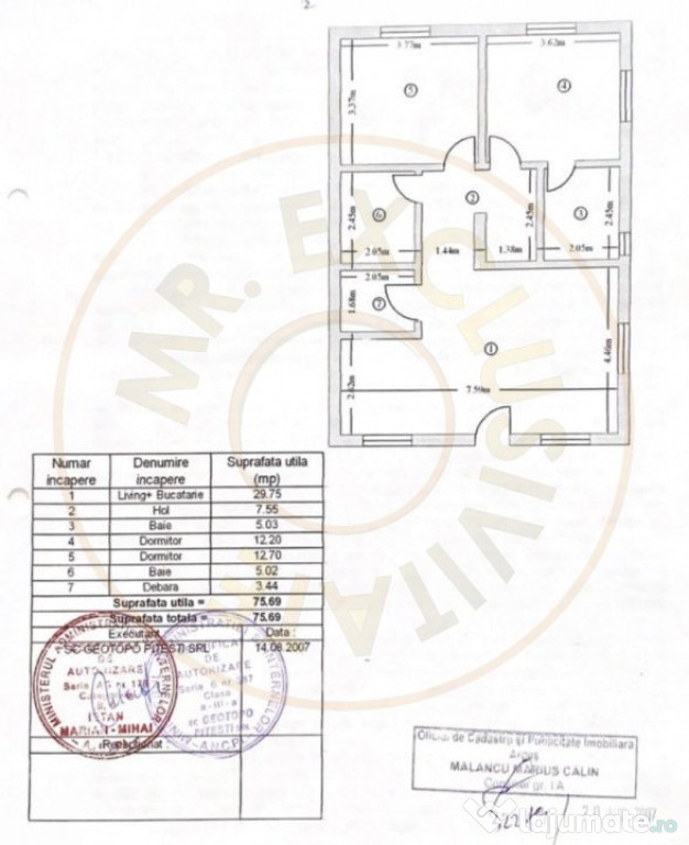 Apartament 3 camere Geamana Bloc 2007, decomandat, etaj 1 