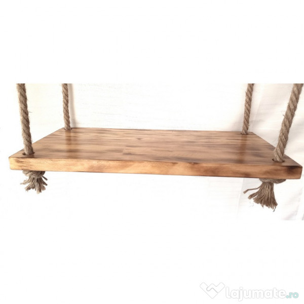 Raft suspendat din lemn ars si sfoara, hand-made, rustic
