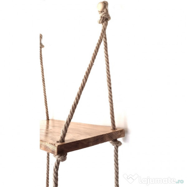 Raft suspendat din lemn ars si sfoara, hand-made, rustic