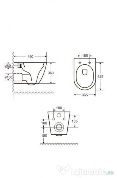 Vas wc suspendat cu functie bideu, semirotund 