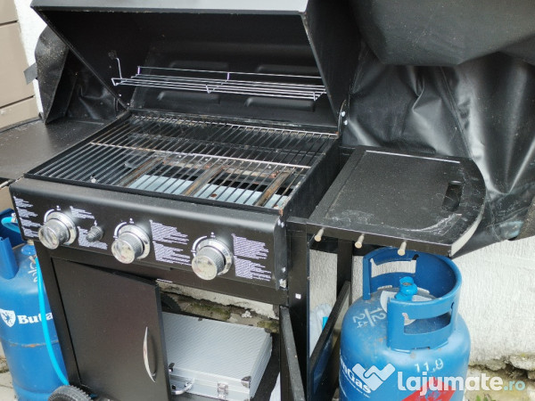 Gratar cu 3 arzatoare separate si termometru - NOU + husa protectie 