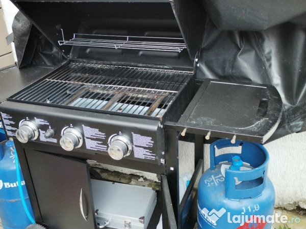 Gratar cu 3 arzatoare separate si termometru - NOU + husa protectie 