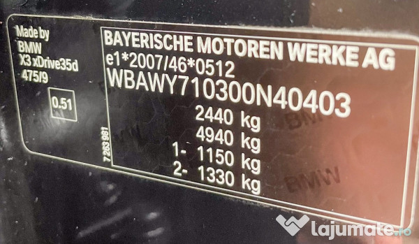 BMW X3 X-DRIVE . X -Line . 313 Cp . 3,0 Diesel(35d). In regim de consi 