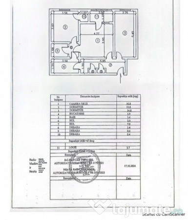 Apartament cu 3 camere la etajul 3/4 decomandat izolat termi 