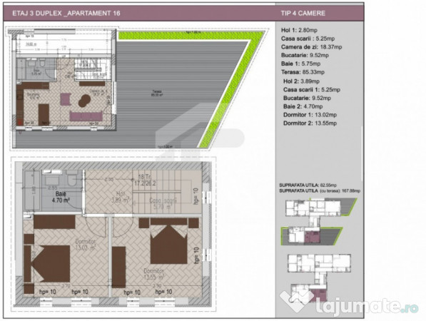 Apartament 3 camere + terasă 62mp, Nerva Traian, metrou Tim 
