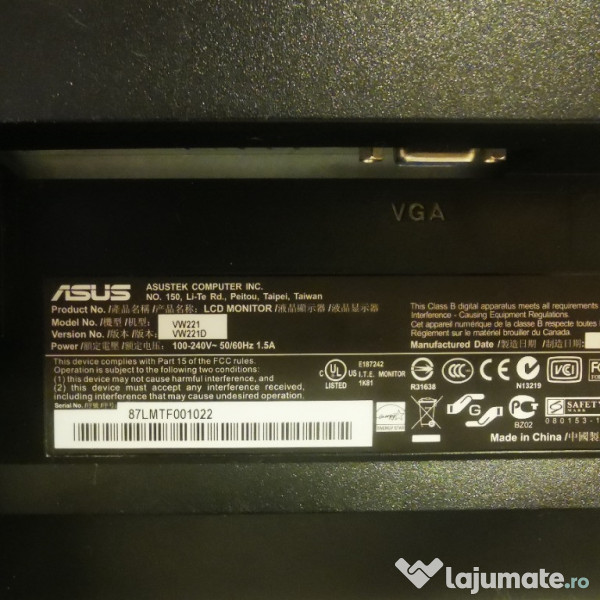 Monitor ASUS VW221D functional ptr PC sau camere video etc. 
