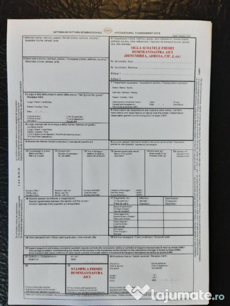 CMR-uri Scrisoare de transport intern si international  - Tipizat 