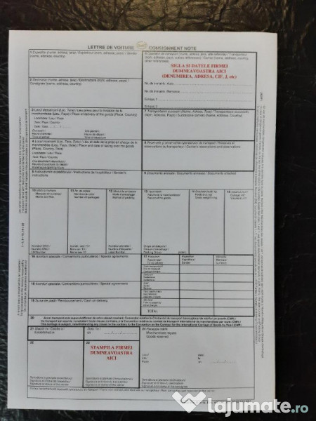 CMR-uri Scrisoare de transport intern si international  - Tipizat 