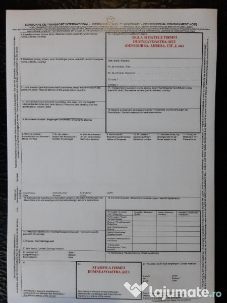 CMR-uri Scrisoare de transport intern si international  - Tipizat 